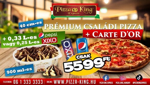 Pizza King 14 Éjszaka - 40cm prémium pizza jégkrémmel  és üdítővel - Jégkrém menük - Online order